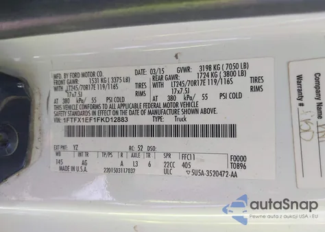 2015 Ford F-150 Xl z USA, uszkodzony, nr VIN 1FTFX1EF1FKD12883